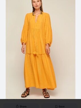 Flowing Golden Yellow Maxi Dress with Balloon Sleeves